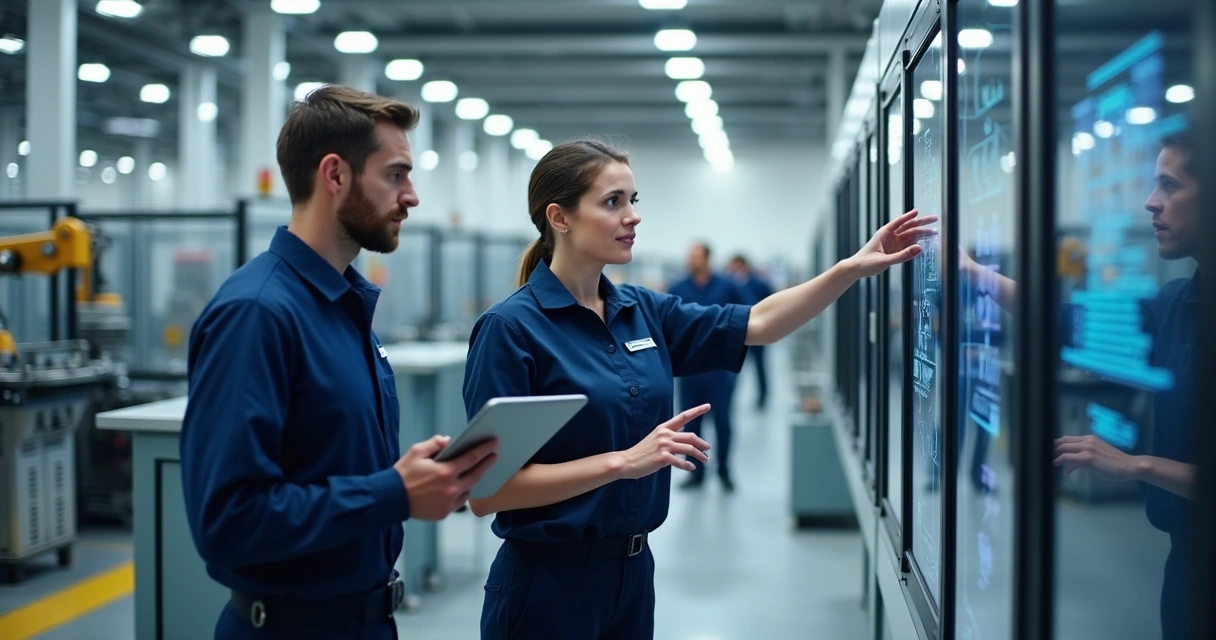 Técnico prestando suporte em indústria automatizada 