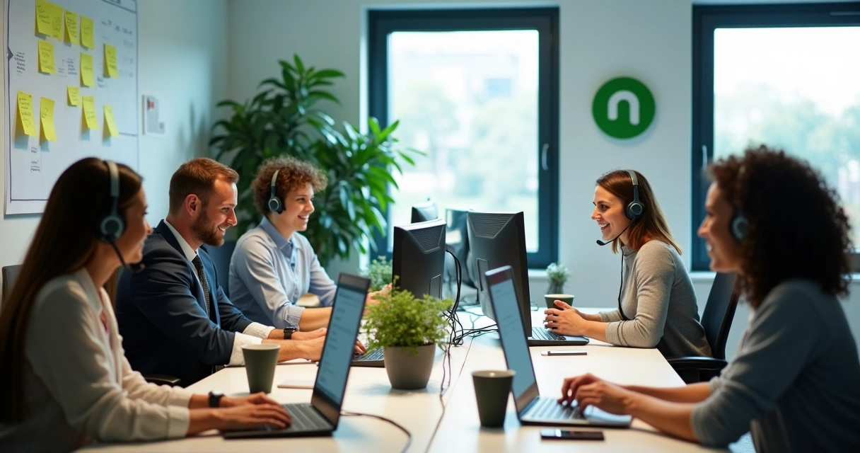 Equipe de suporte técnico da Nubem em ambiente moderno