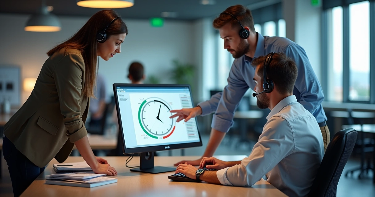 Equipe de suporte auxiliando gestor de RH 