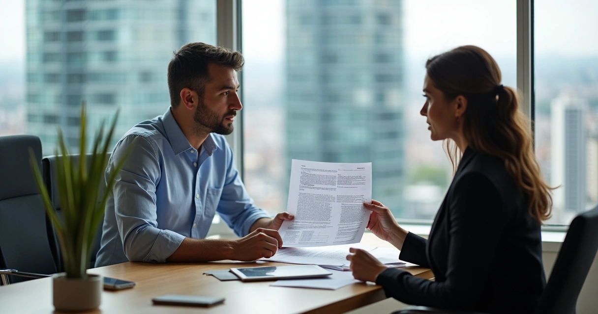Profissional de TI explicando relatório para gestora de empresa 