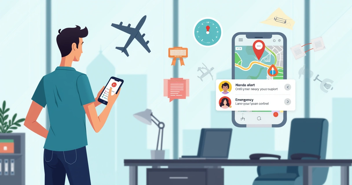 Consultor prestando suporte de viagem corporativa por aplicativo 