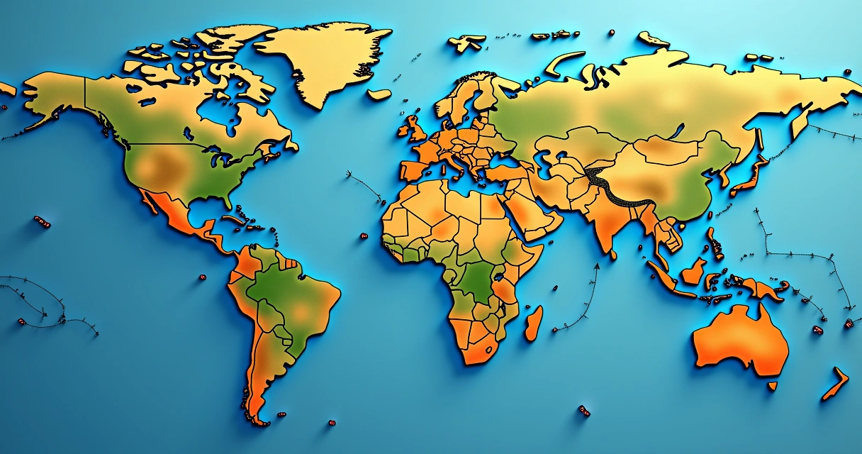 Supply chain map with interconnected suppliers and risk areas 