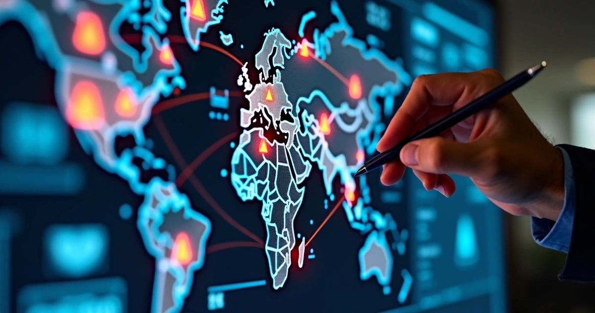 Digital supply chain map with cyber alert indicators 