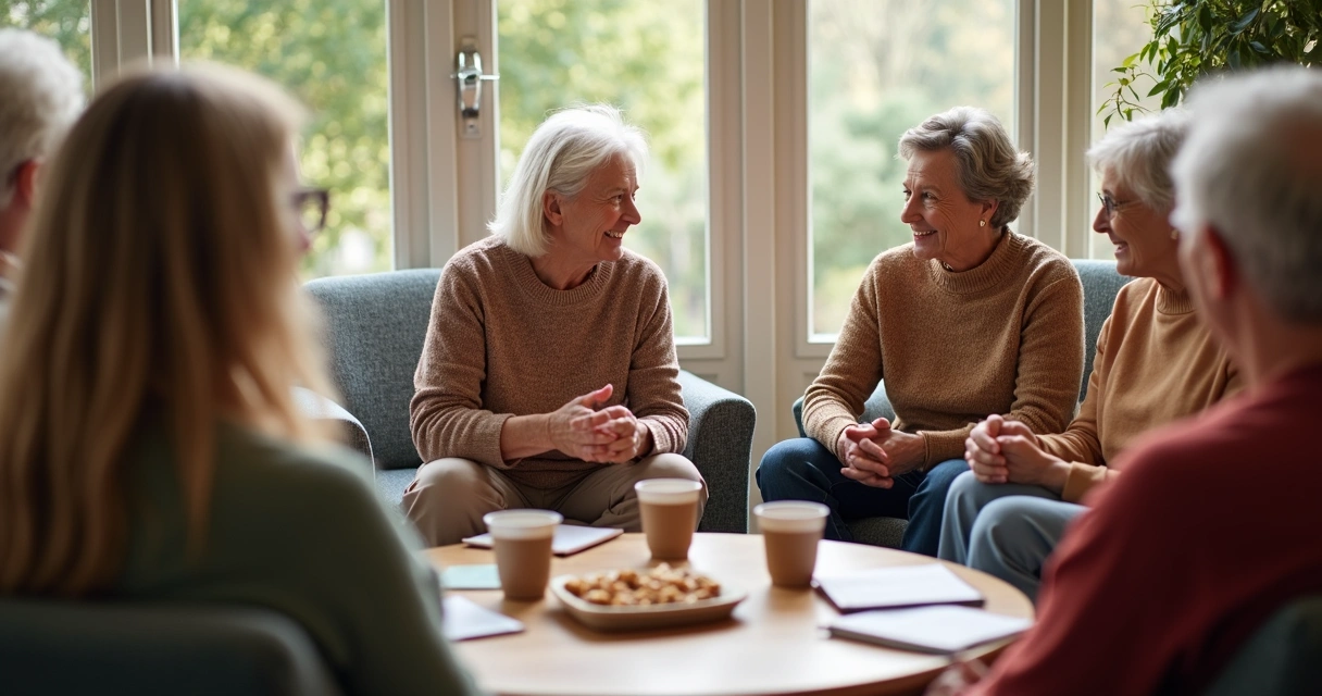Adults supporting each other in a diabetes community group meeting. 