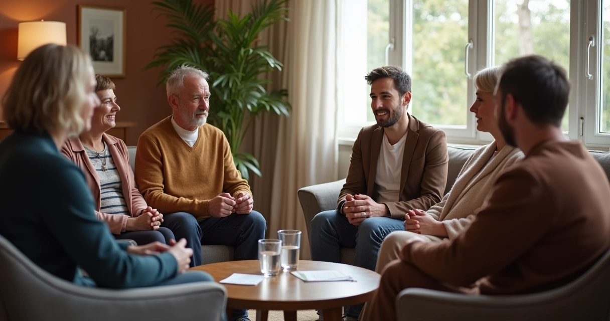 Adults in a casual group, listening attentively and encouraging each other