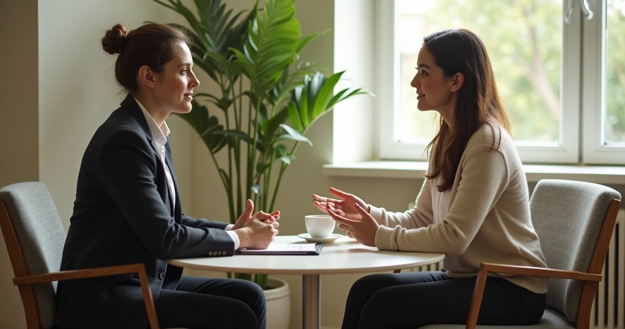 Manager giving supportive feedback in office 
