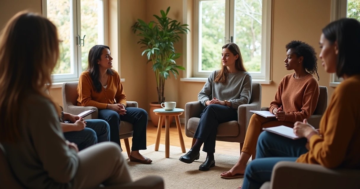 Small group in a calm circle listening with care 