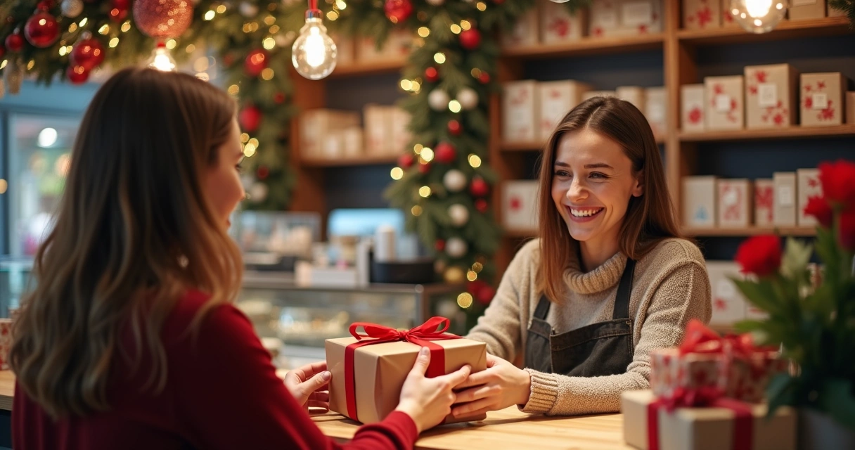 Cliente recebendo presente surpresa em data especial 