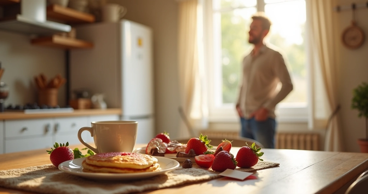 Café da manhã romântico preparado como surpresa 