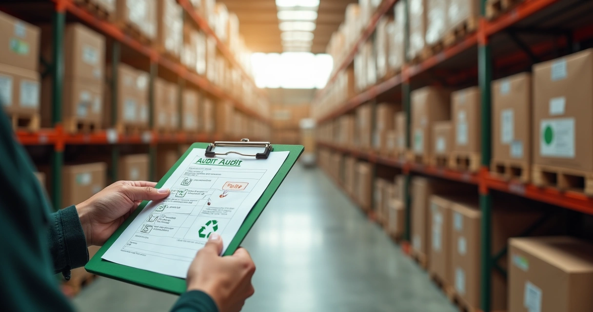 Inspector holding a clipboard during sustainability audit 