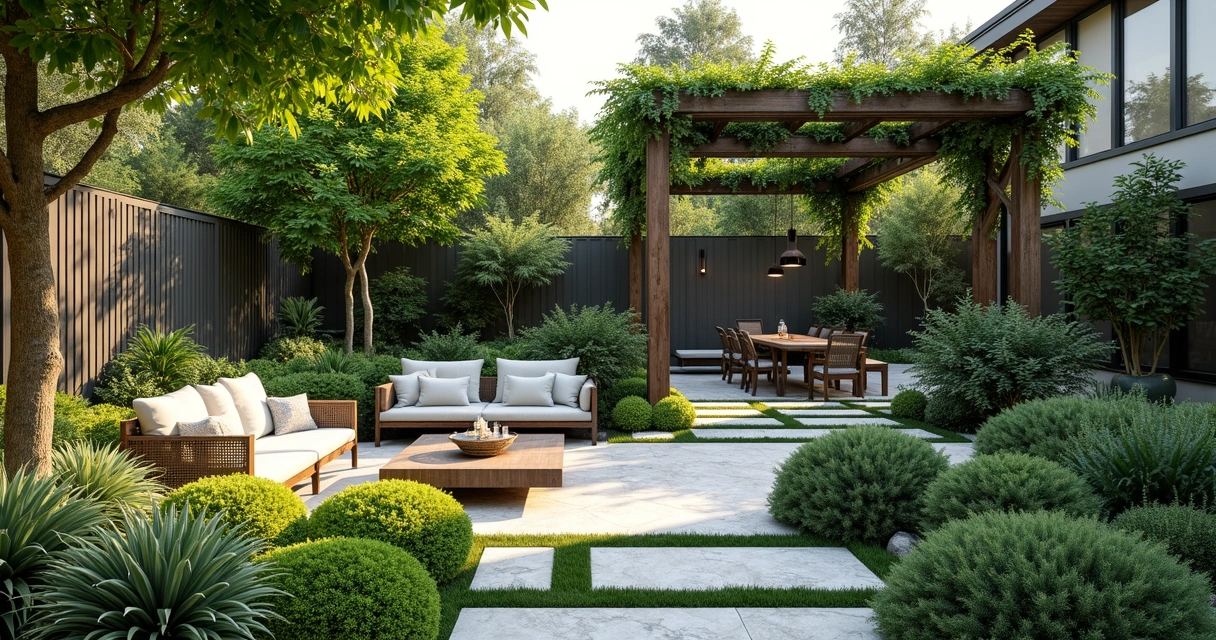 Sustainable landscape with lush native plants and eco-friendly materials