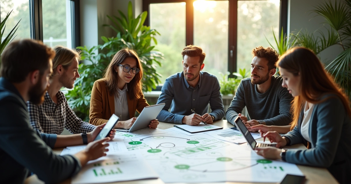 Profissionais analisando cadeia de suprimentos sustentável 