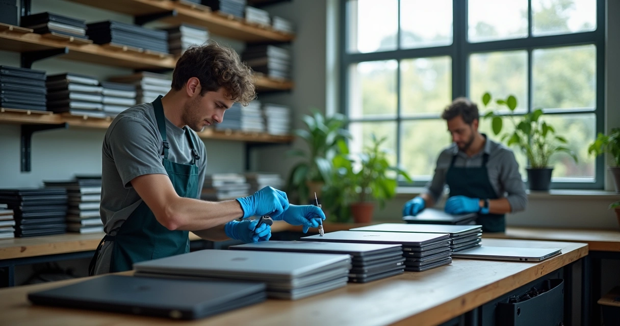 Notebooks sendo recondicionados para reutilização