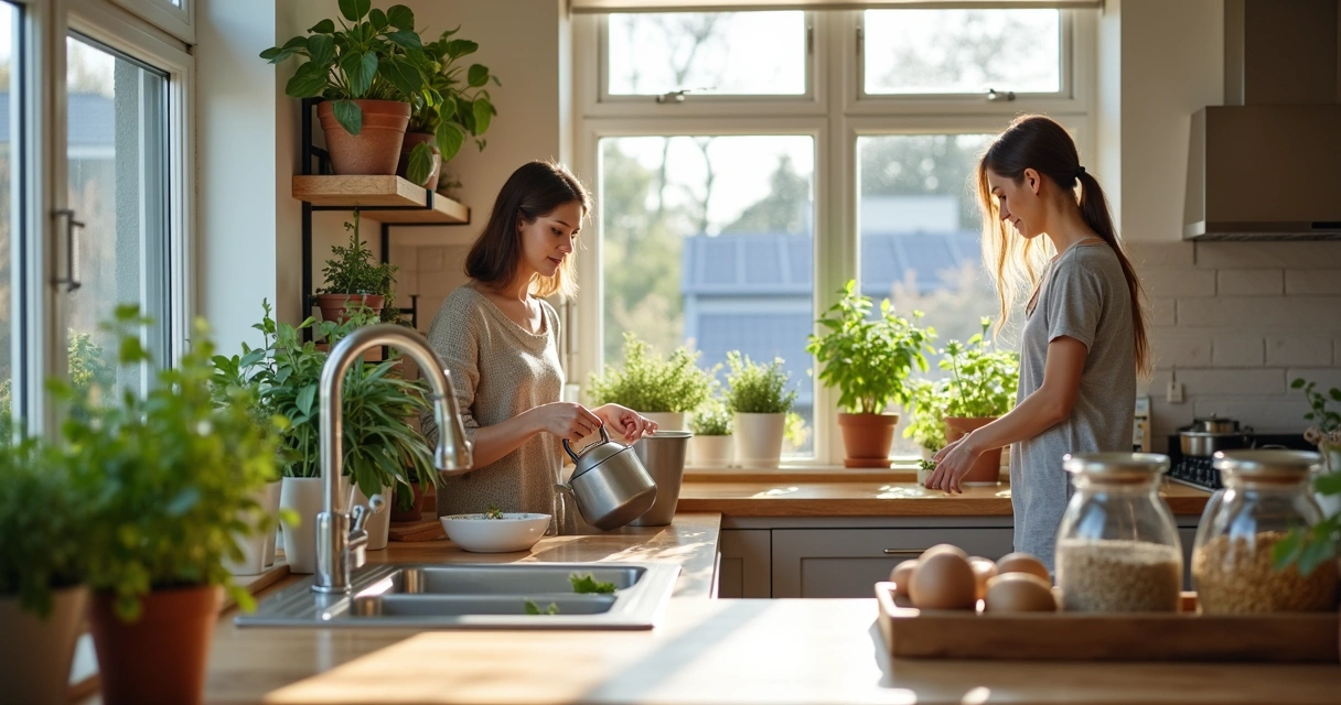 Casa com práticas sustentáveis visíveis 