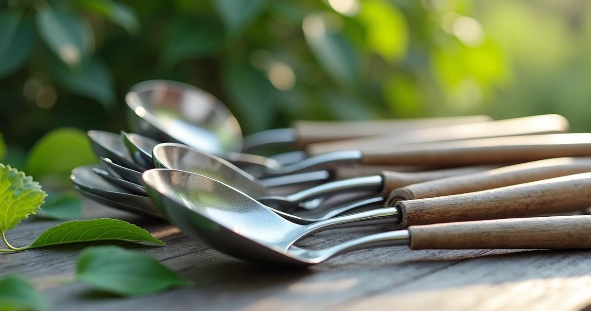 Detalhe de utensílios de aço inoxidável reciclados prontos para uso na limpeza 