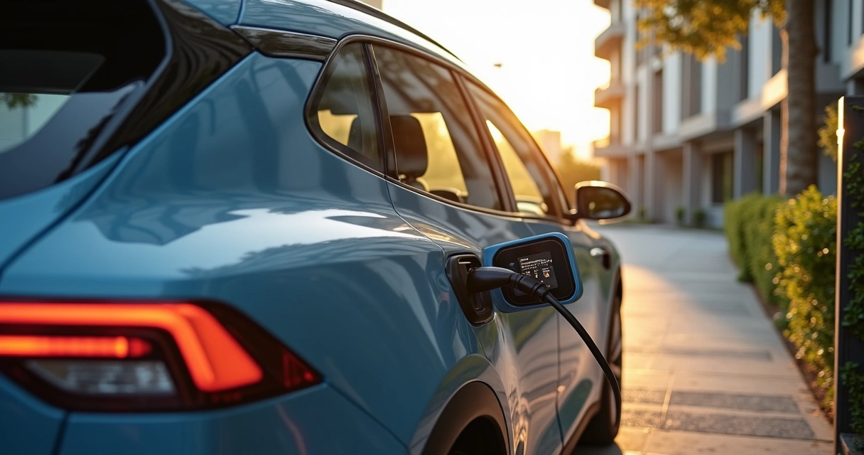 SUV compacto elétrico carregando em estação de recarga 