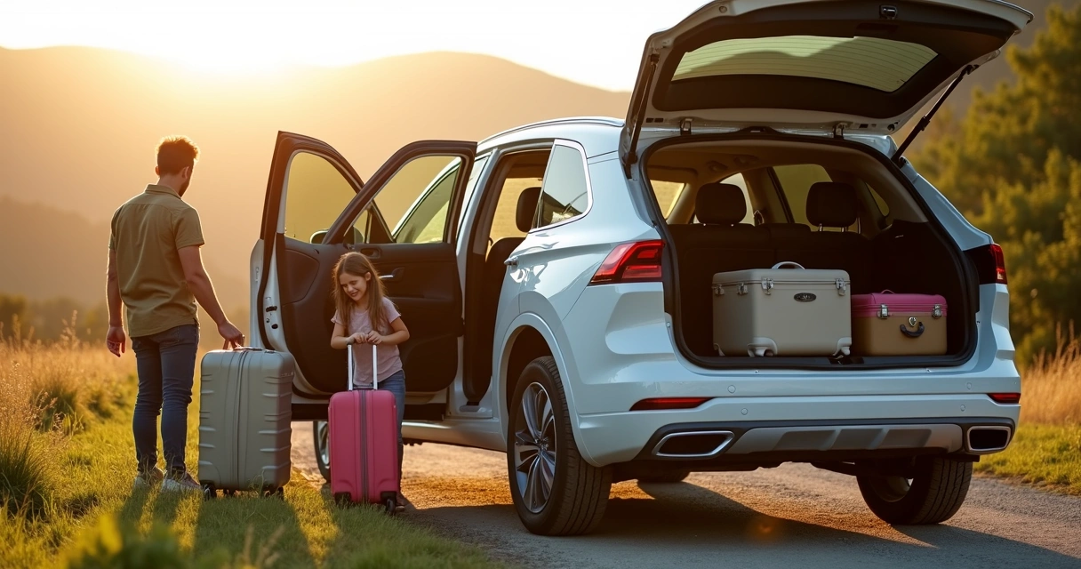 Família entrando em SUV Jetour para viajar