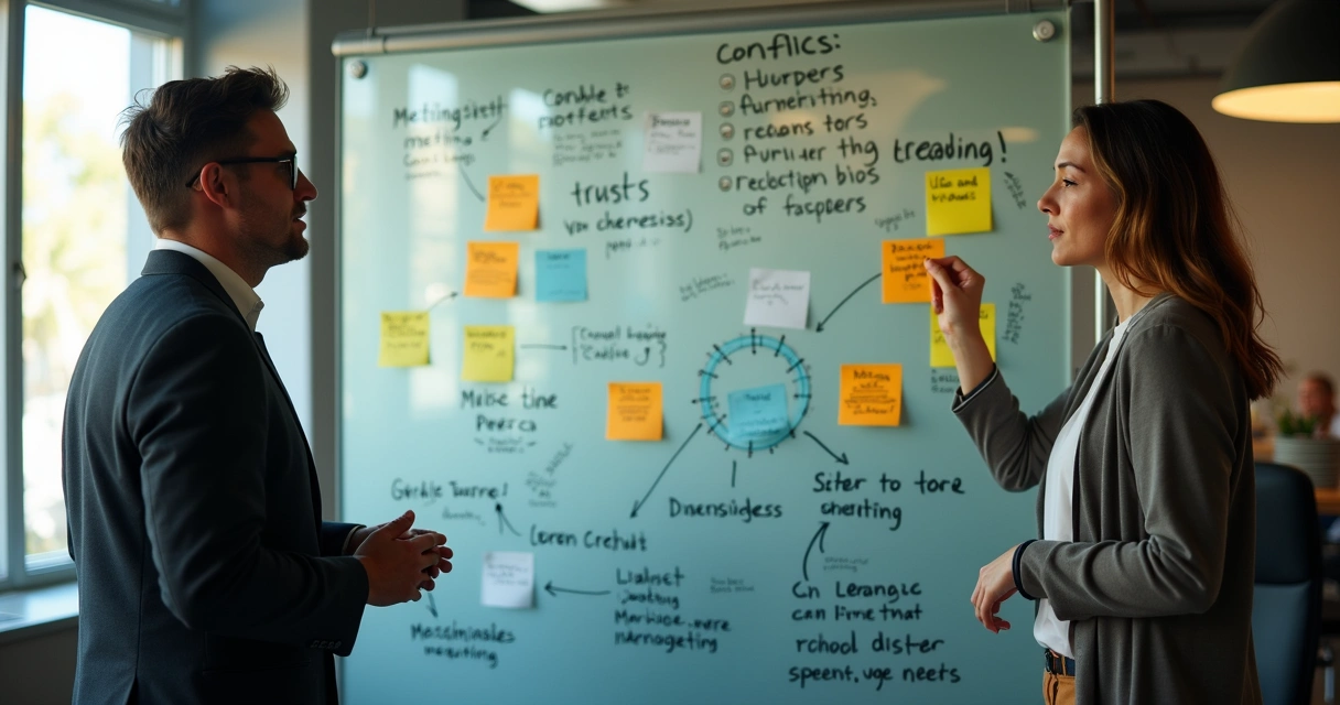 Workplace board showing recurring team symbols and communication patterns 