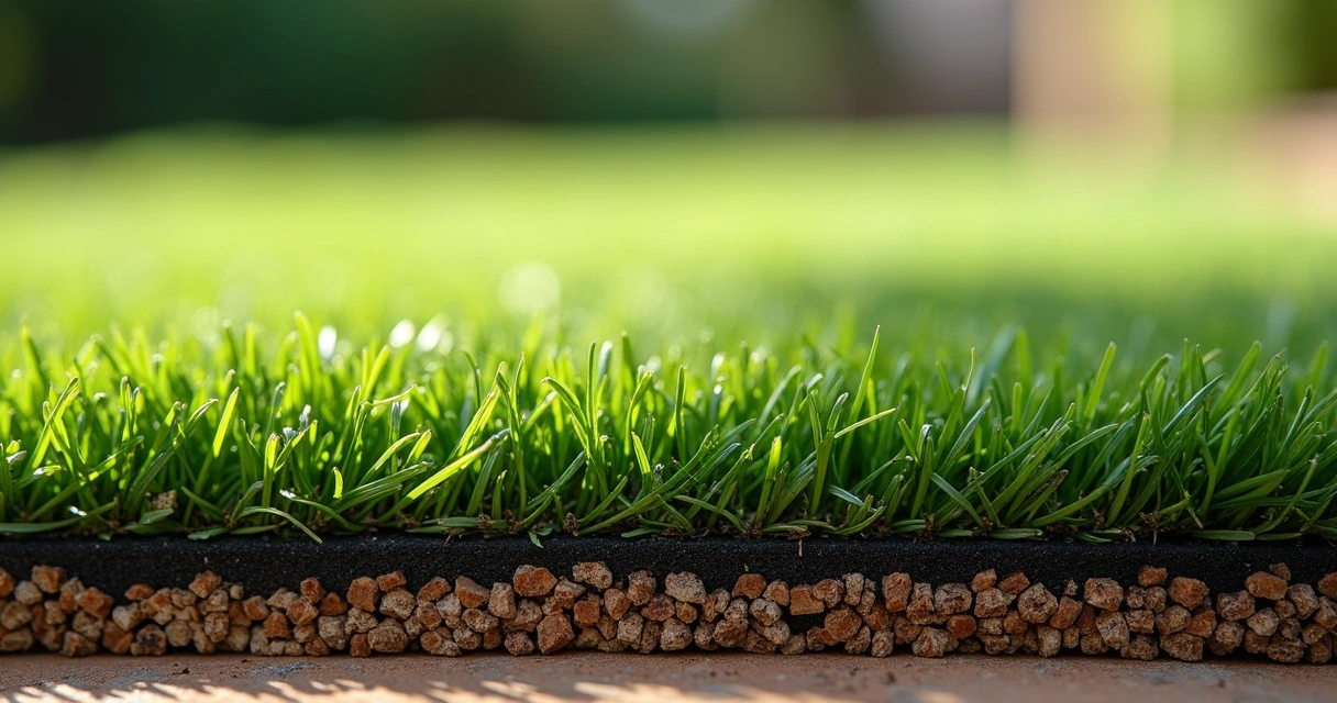 Artificial turf detail with infill on compacted base