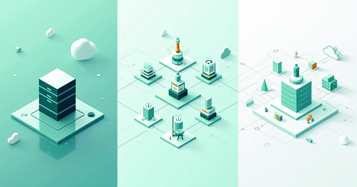 Diagram of enterprise web application architecture with cloud, microservices, monolith 