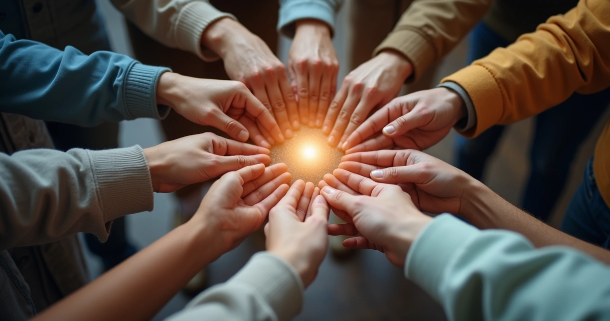 Many hands joined together forming a network 