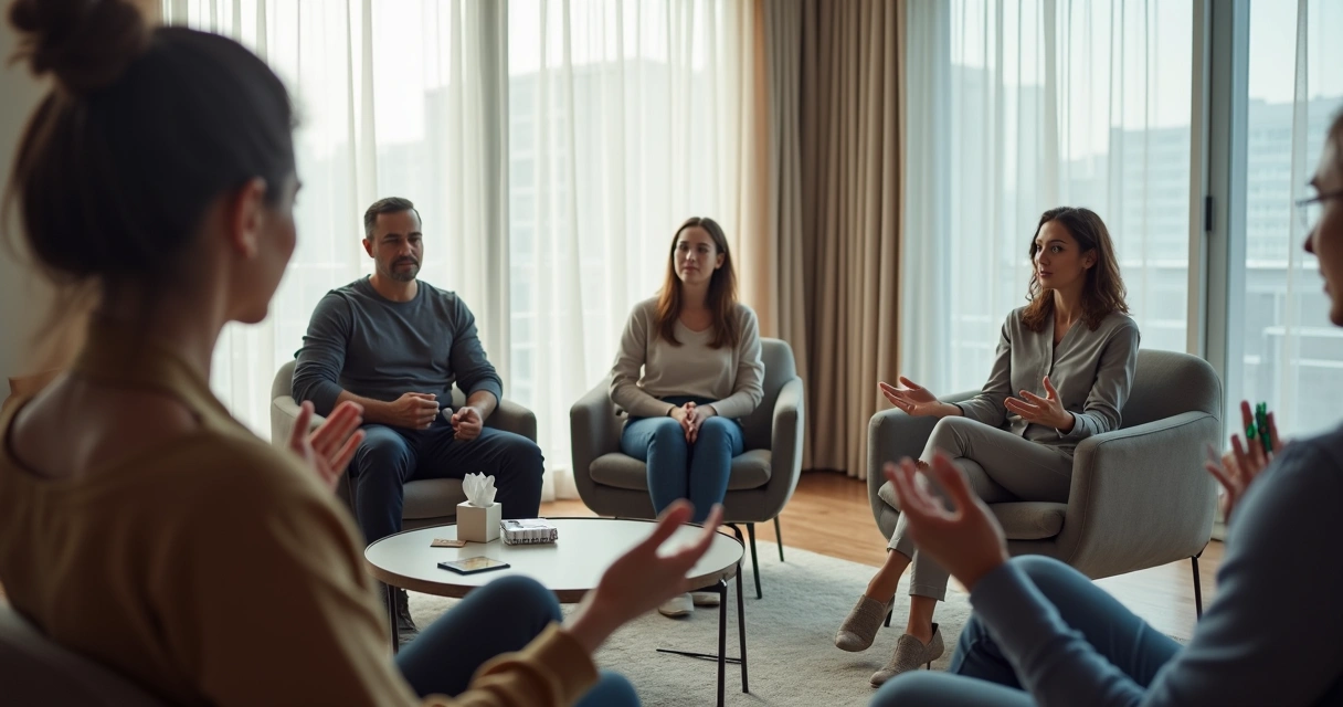 Therapist pausing during a group session to set clear boundaries 