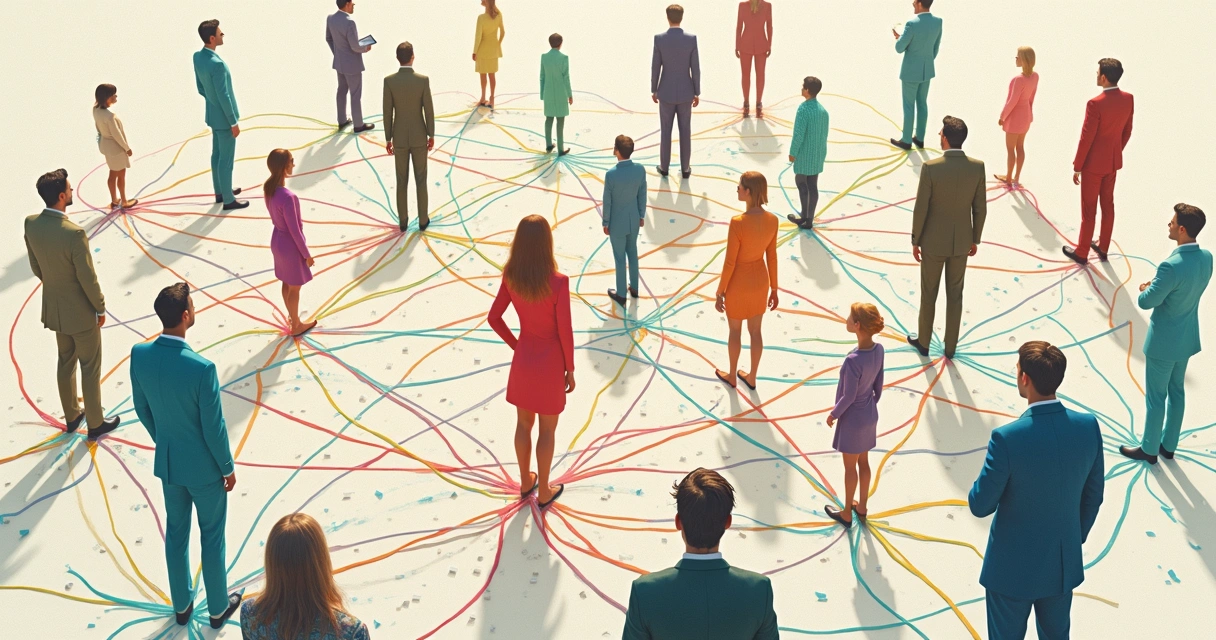 Visual chart of people, arrows, and links showing change connections 