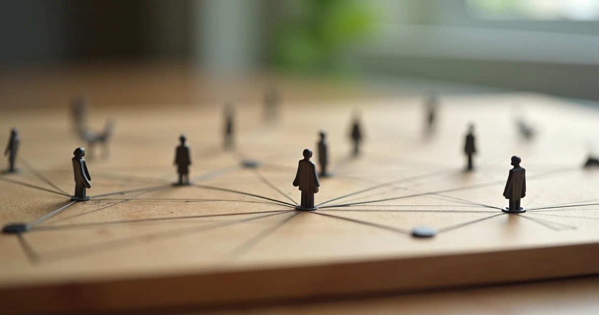Wooden figures on a board representing systemic constellation 