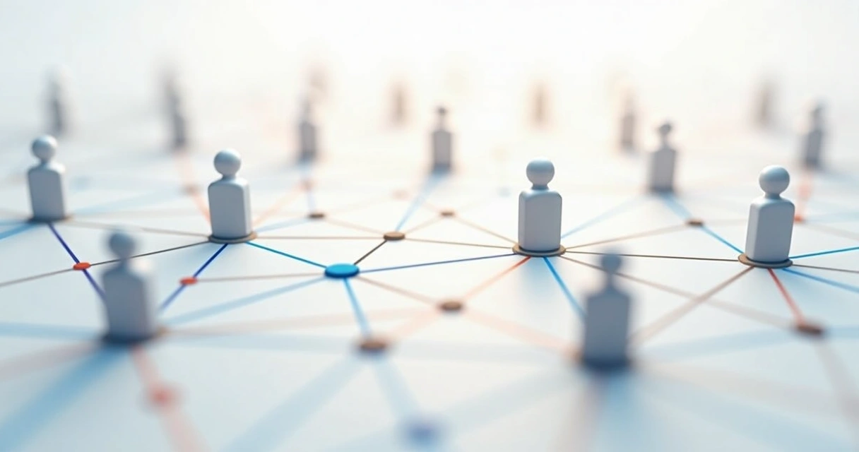 Diagram showing interconnected people linked by lines and circles, representing systemic relationships 