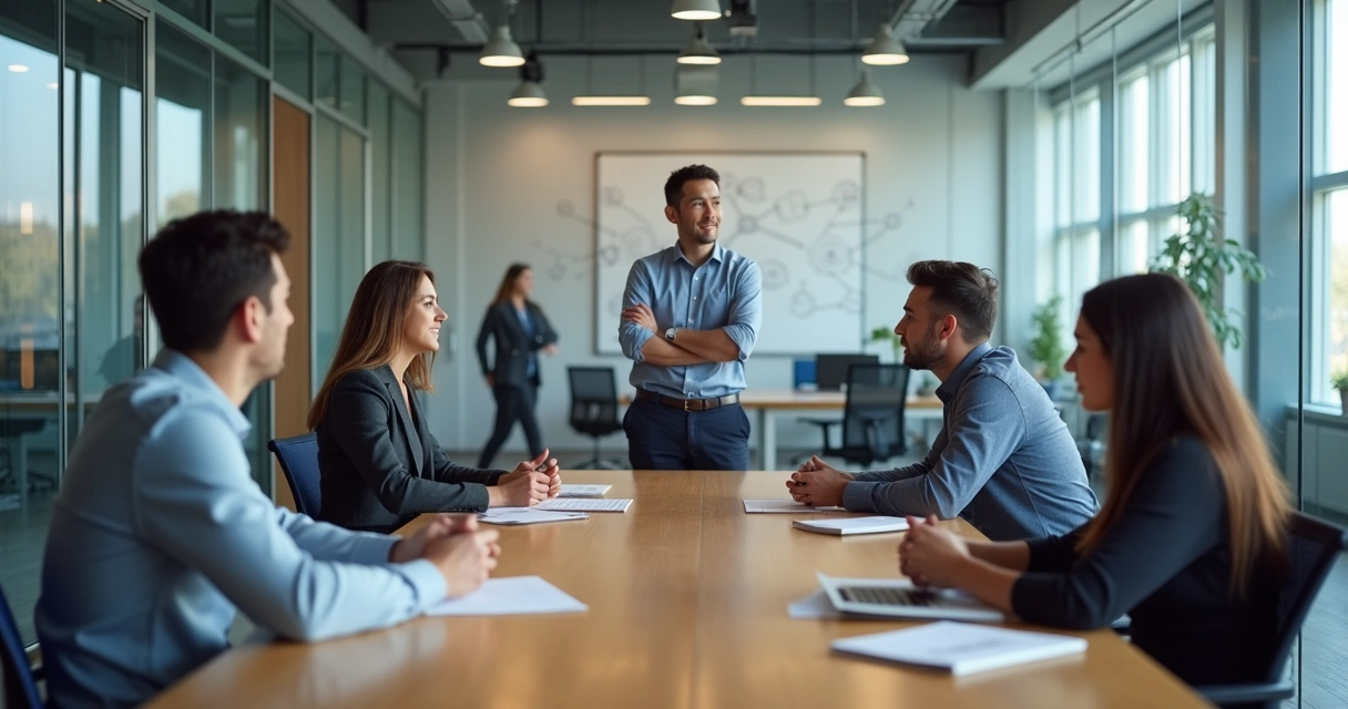Manager observing subtle behavior patterns in a modern office meeting 