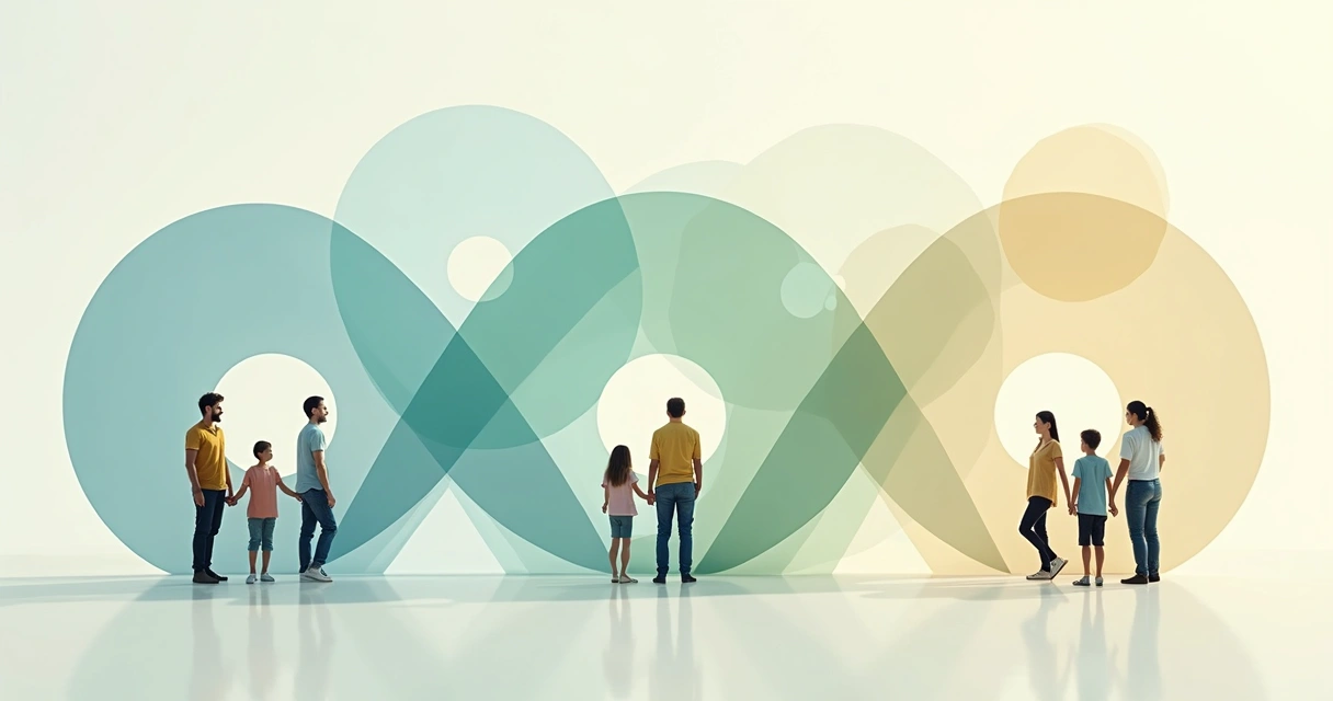 Illustration showing interconnected people within circles and systems