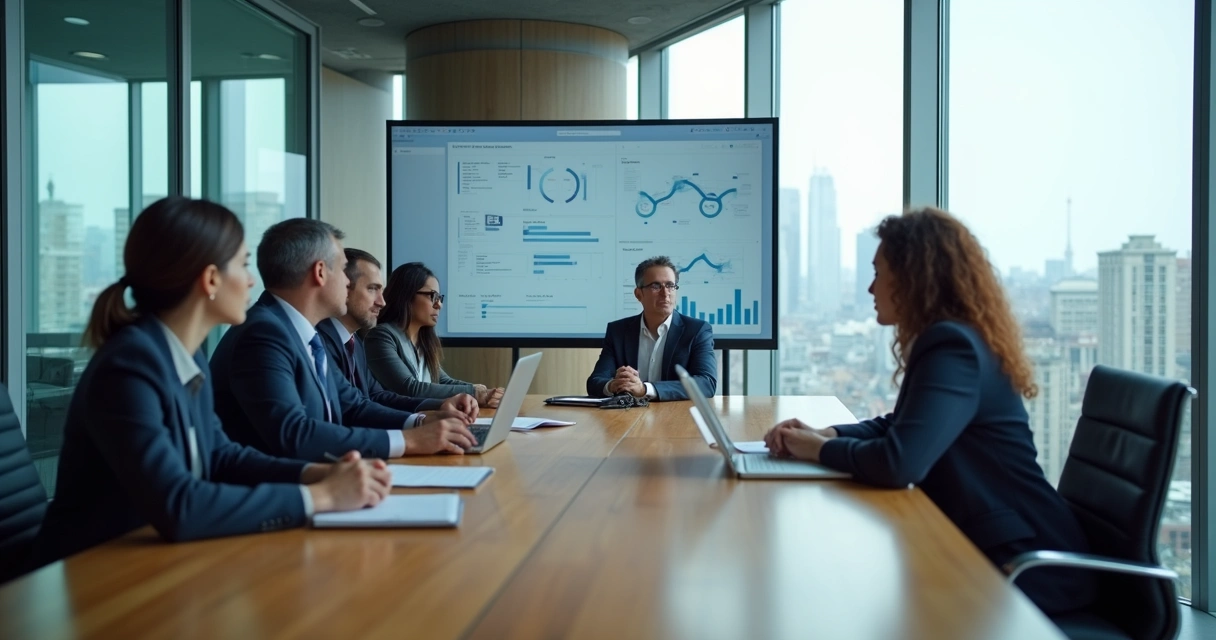 Executives in a meeting room with one colleague isolated at the end of the table 