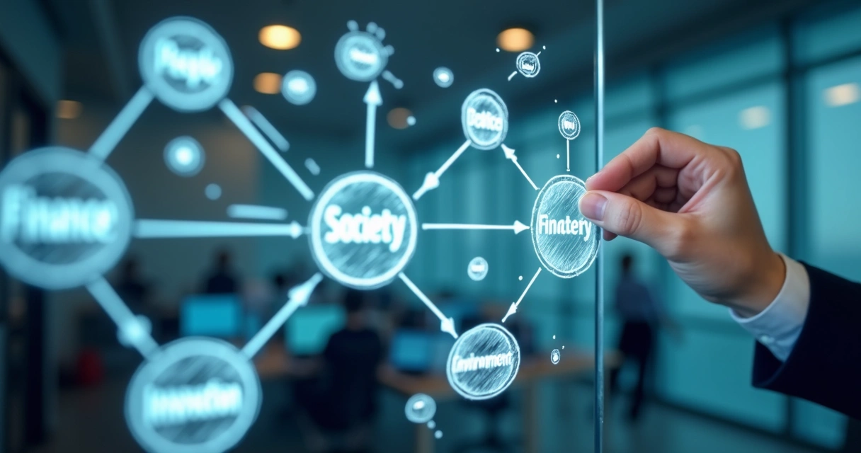 Hand drawing interconnected business systems diagram on glass 