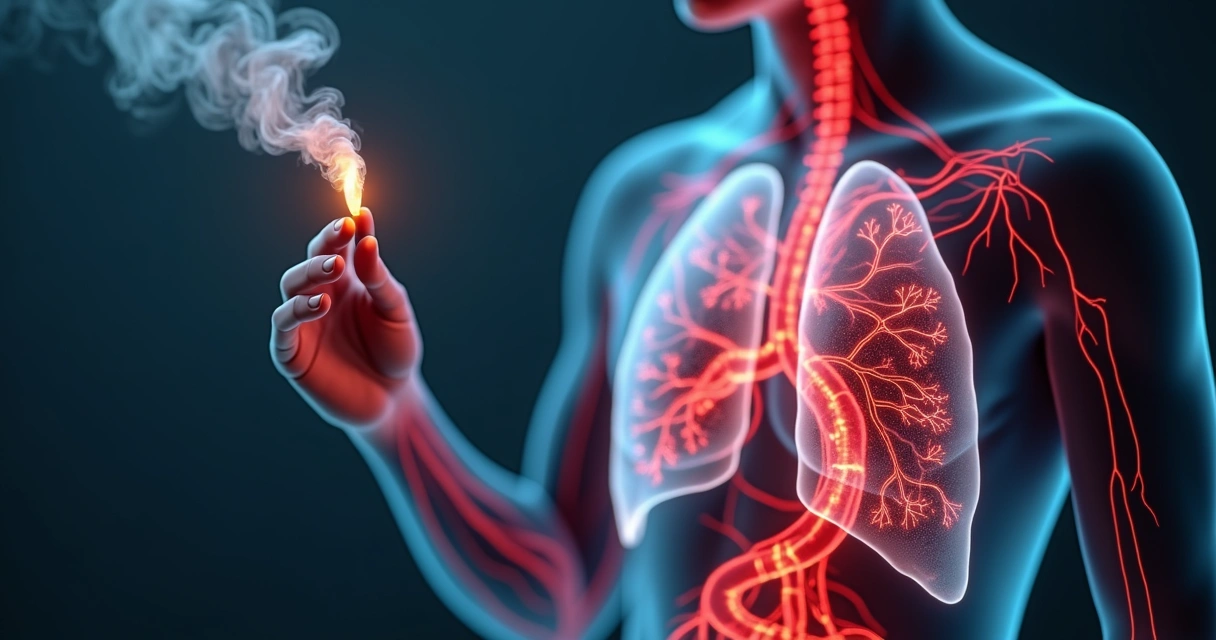 Pulmão formado por fumaça de cigarro ao lado de artérias saudáveis e doentes 