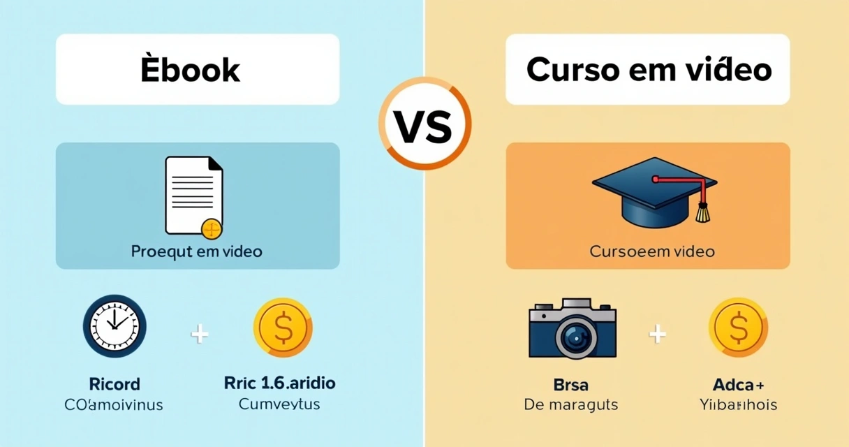 Tabela comparando ebook e curso em vídeo por critérios de produção e valor 