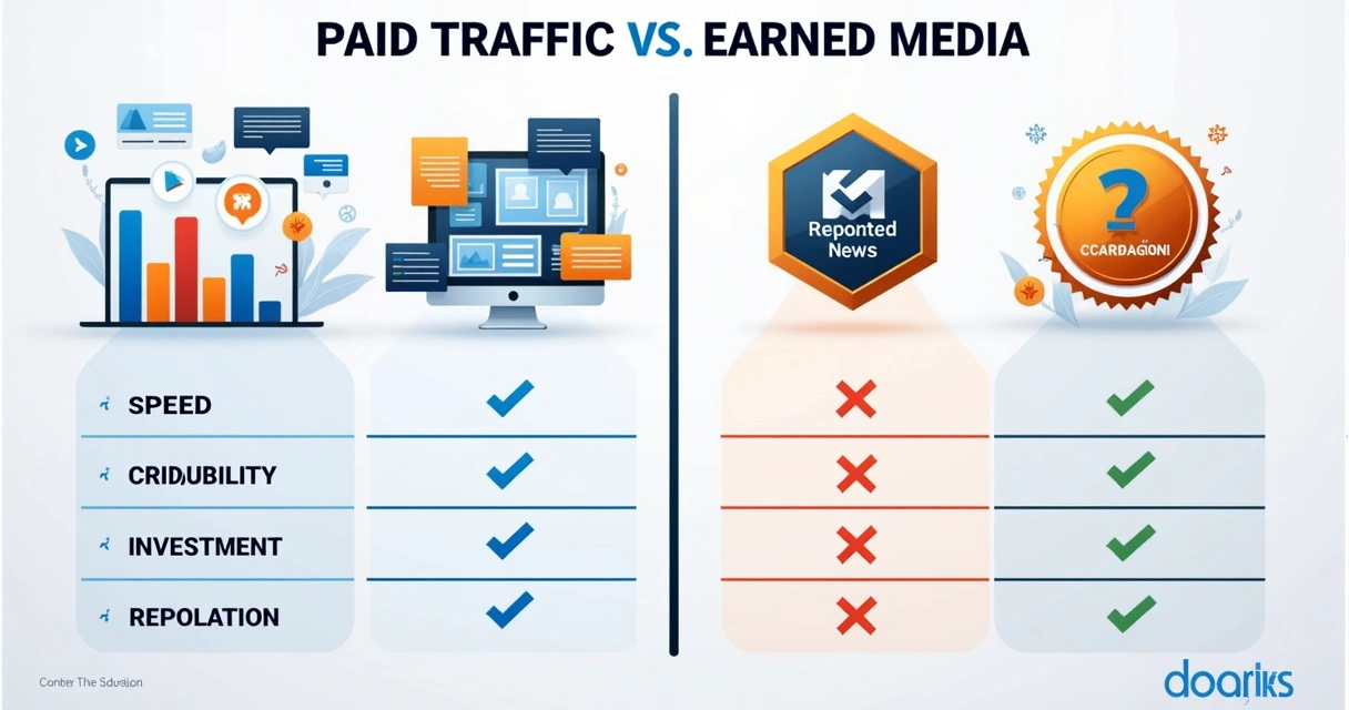Tabela comparativa digital entre tráfego pago e mídia espontânea 