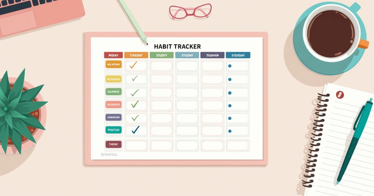 Tabela de hábitos semanal com marcações em diferentes colunas 