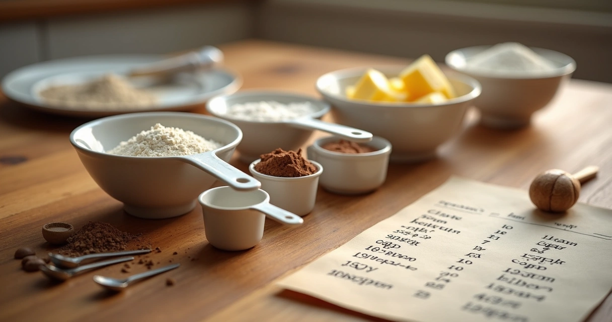 Tabela com conversão de xícara, colher e ingredientes comuns em confeitaria