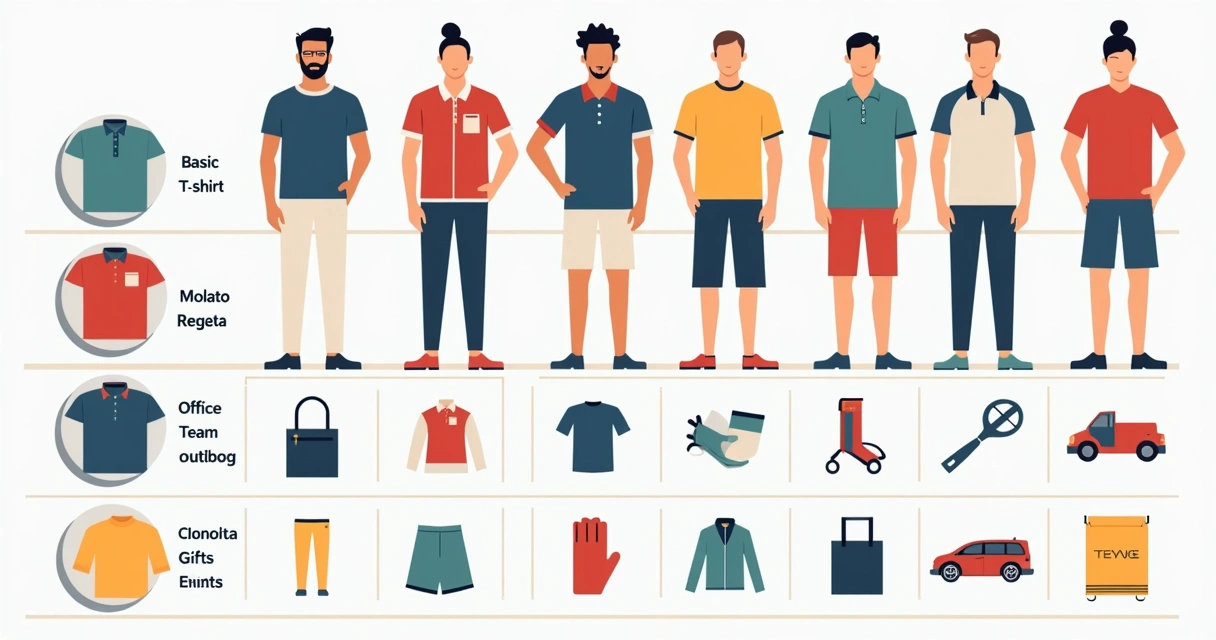 Tabela de modelos de camisetas corporativas por segmento 