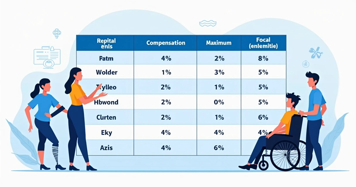 Ilustração de tabela de valores proporcionais para indenização do DPVAT conforme diferentes graus de invalidez. 