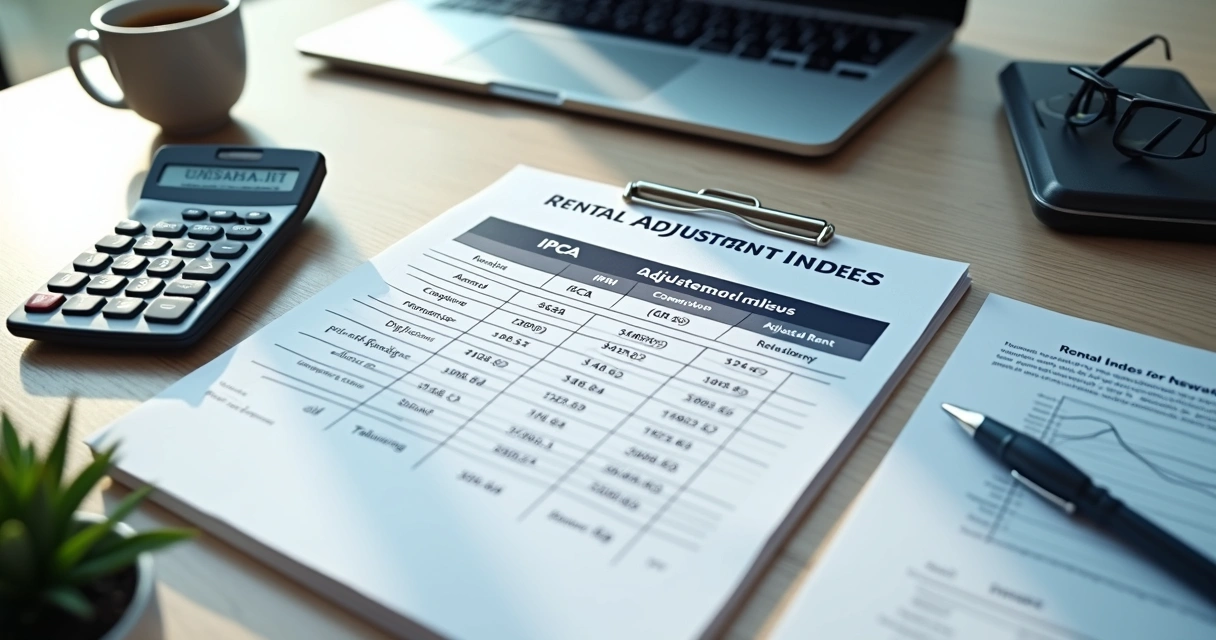 Tabela com índices IPCA e valores ajustados de aluguel 