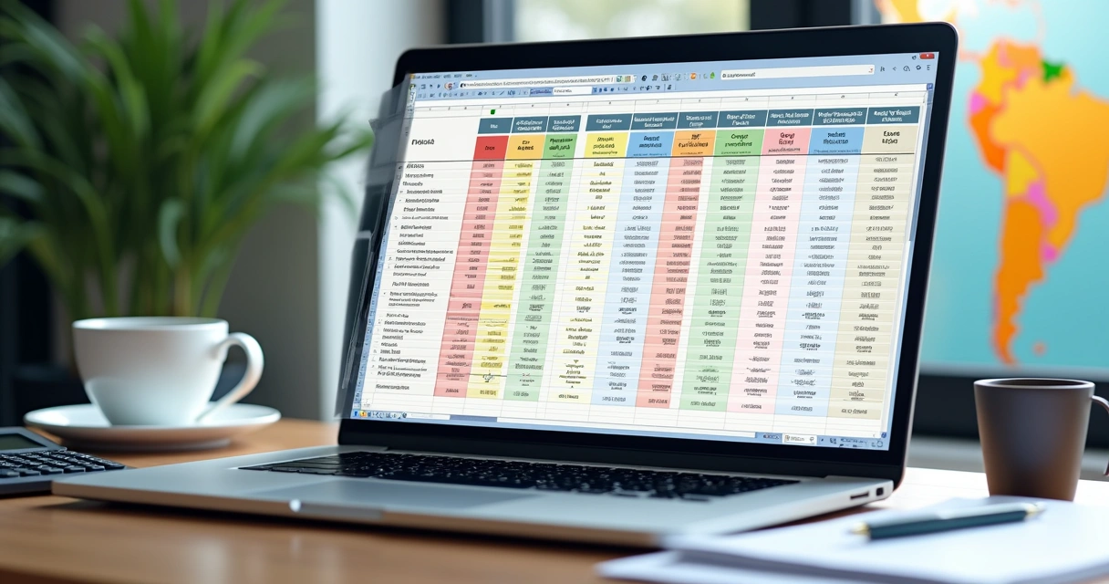 Planilha exibindo tabelas de preços diferenciadas por regiões brasileiras. 