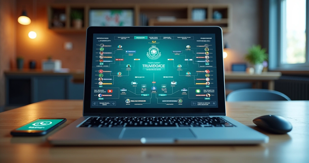 Tabela digital de torneio esportivo exibida em notebook 