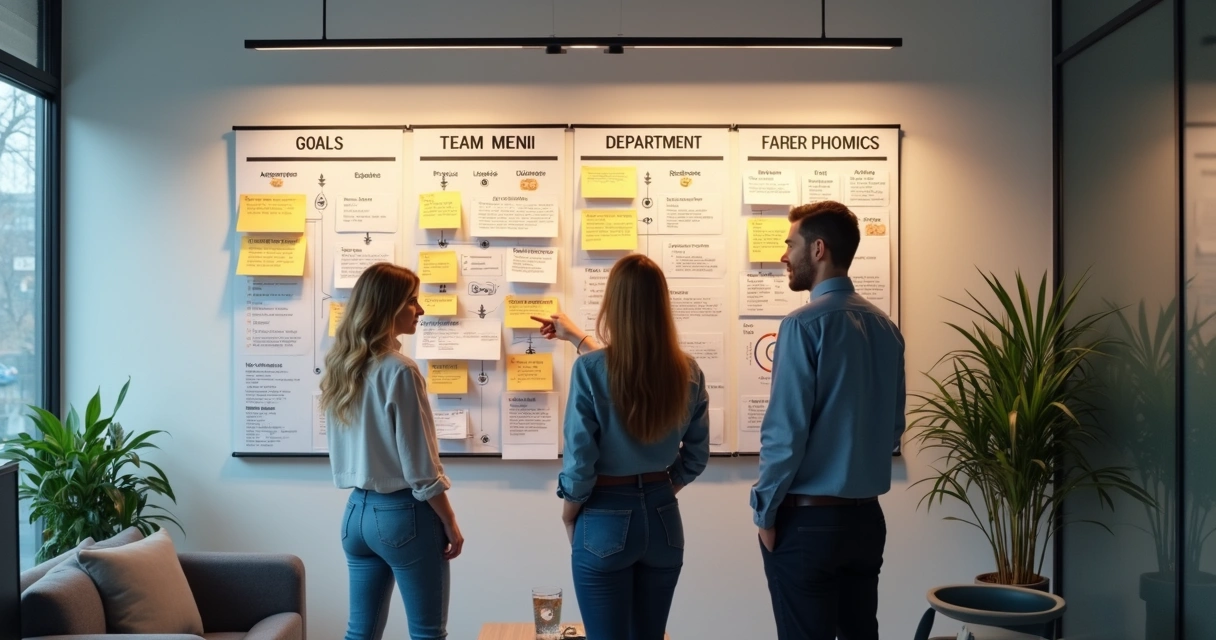 Tablero de trabajo con objetivos compartidos y métricas claras en una oficina