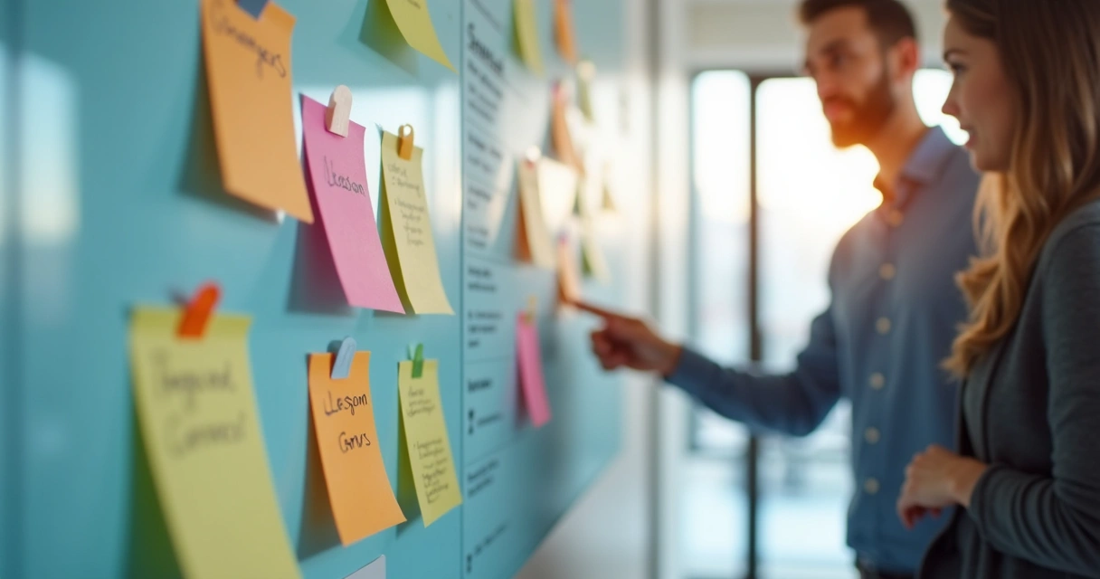 Tablero con ideas, metas y aprendizajes de un equipo