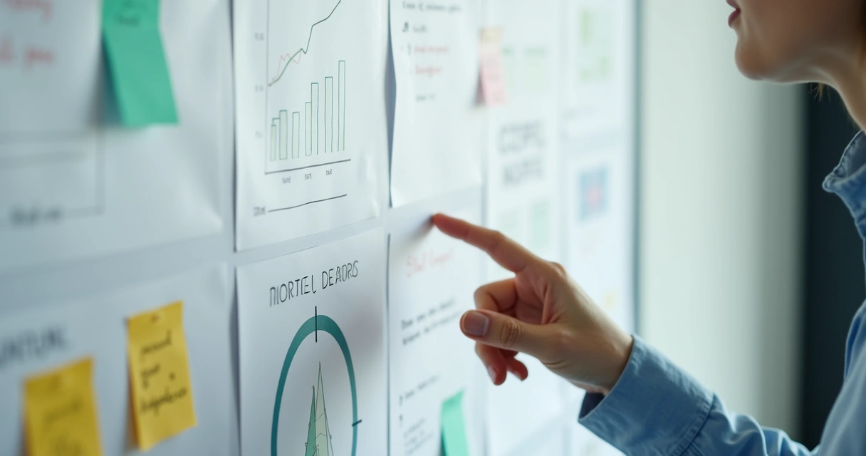 Tablero con indicadores y notas de seguimiento de un proyecto