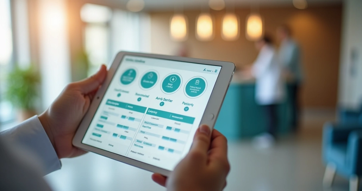Tablet com pesquisa de satisfação visível na tela 