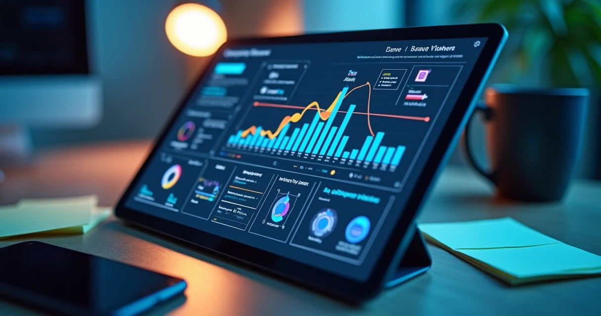 Tablet na mesa mostrando transformação digital com OKRs 