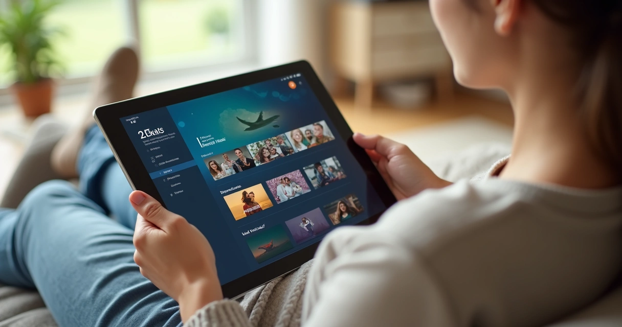 Pessoa usando tablet com aplicativos de vídeo e redes sociais 