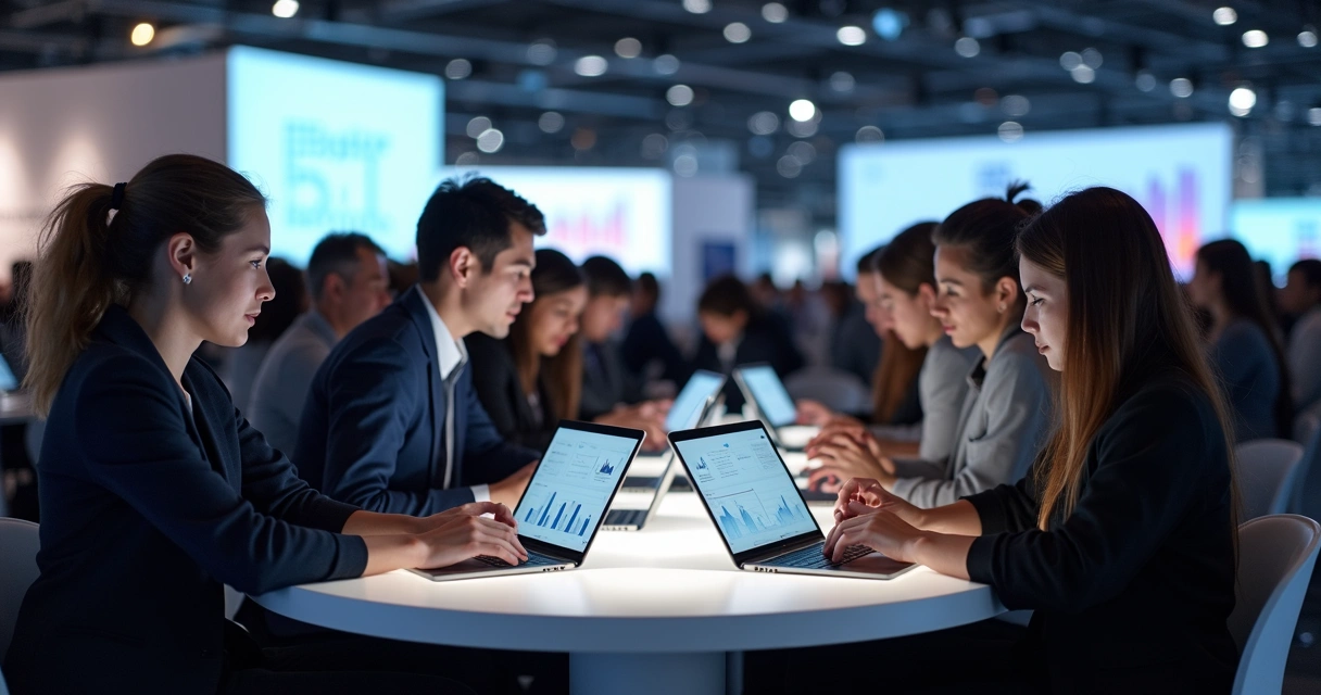 Pessoas usando tablets em um evento corporativo 